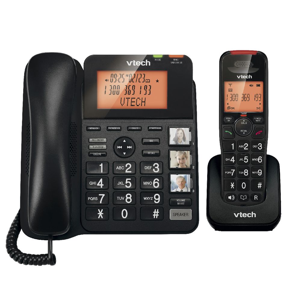 VTECH DECT CORDED CORDLESS PHONE COMBO HANDSFREE+ANSWER