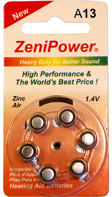 ZENIPOWER HEARING AID BATTERY A13 SIZE 13 10 PACK 60 TOTAL