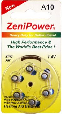 ZENIPOWER HEARING AID BATTERY A10 SIZE 10 10 PACK 60 TOTAL