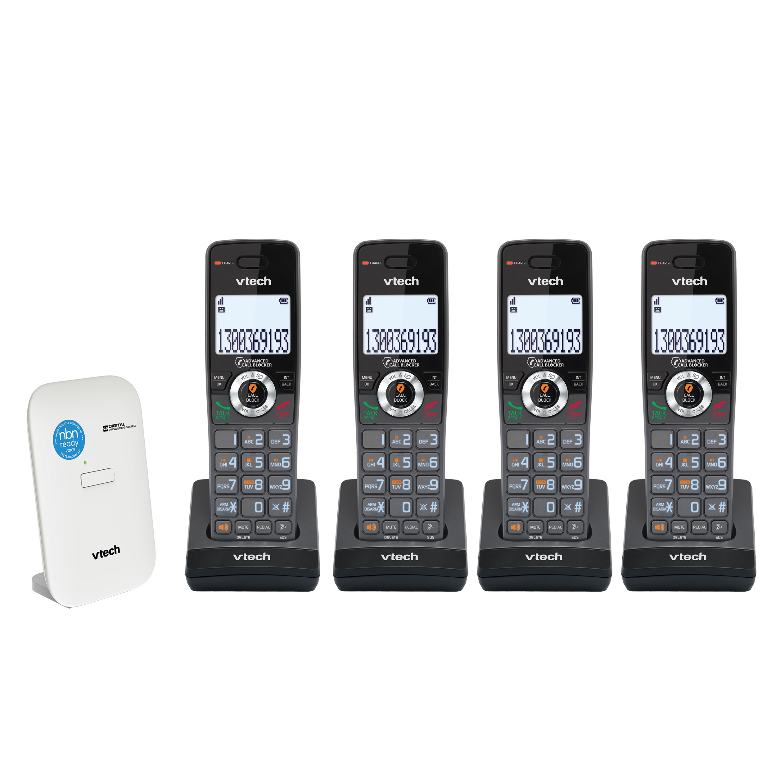 (image for) Vtech Comfort Cordless Telephone NBN Ready Phone System 4 Handsets BLACK Quad