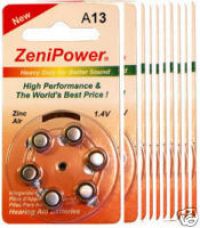 ZENIPOWER HEARING AID BATTERY A13 SIZE 13 10 PACK 60 TOTAL - Click Image to Close