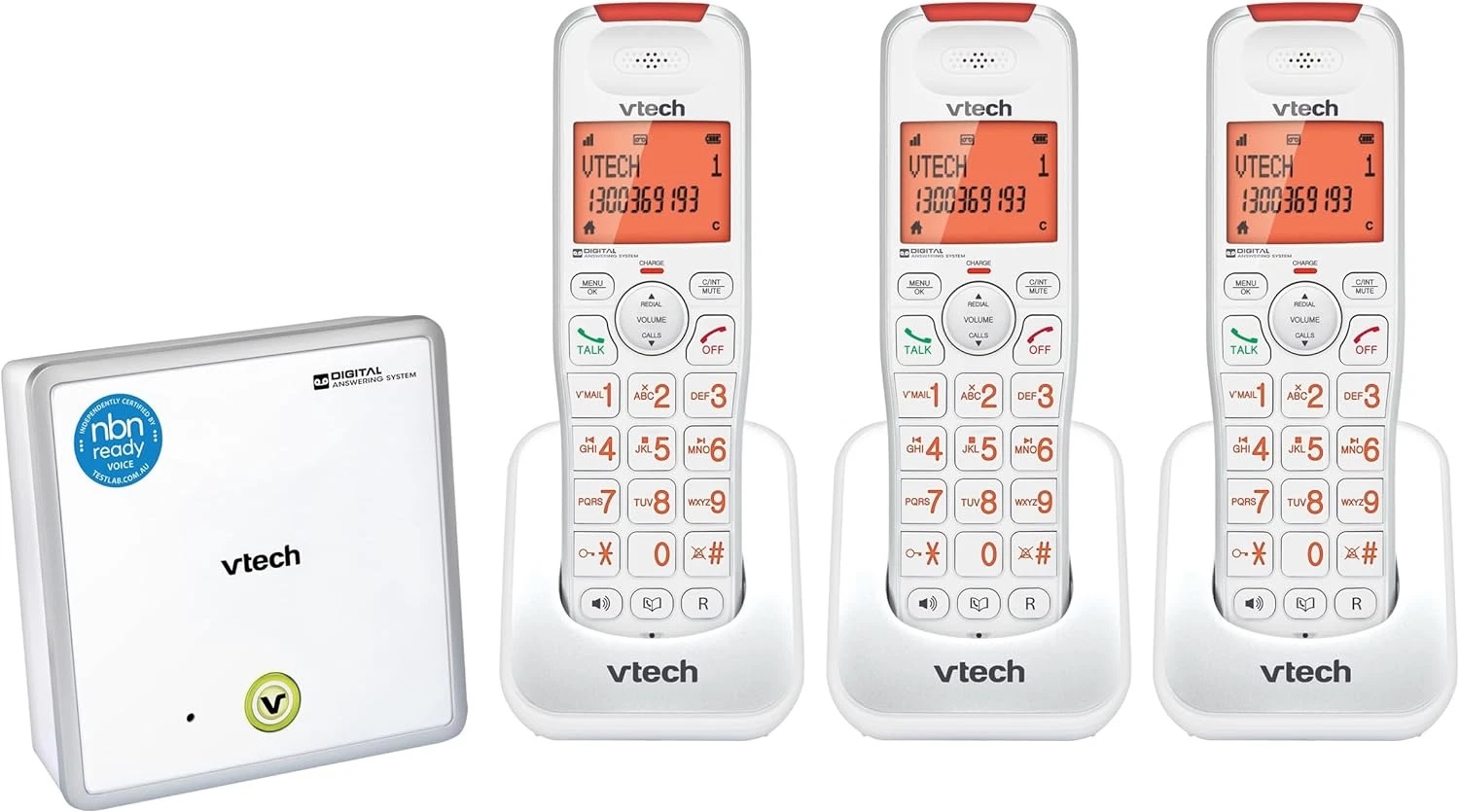 (image for) Vtech Comfort Cordless Telephone NBN Ready Phone System 3 Handsets White TRIPLE
