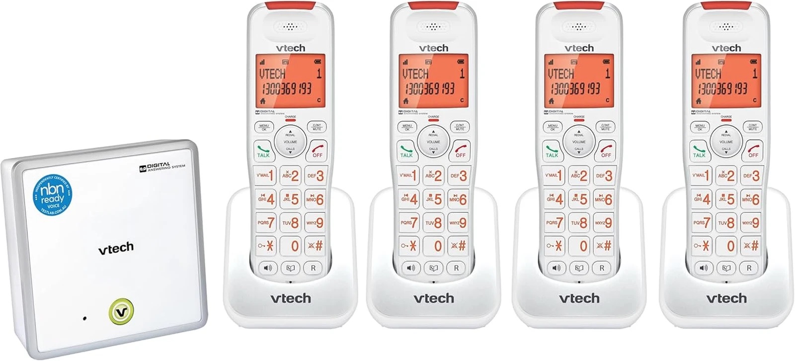 (image for) Vtech Comfort Cordless Telephone NBN Ready Phone System 4 Handsets White Quad